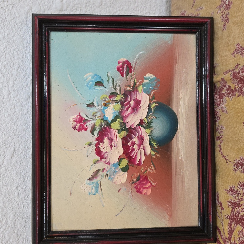 Genuine Floral Oil Painting in Blue Vase